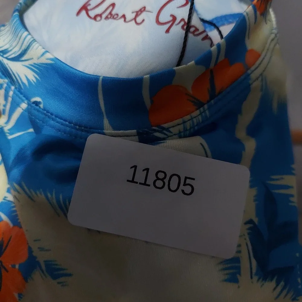 Robert Graham Rash Guard Mens L Azure Blue Tropical Forest UPF 50+ SMRG114